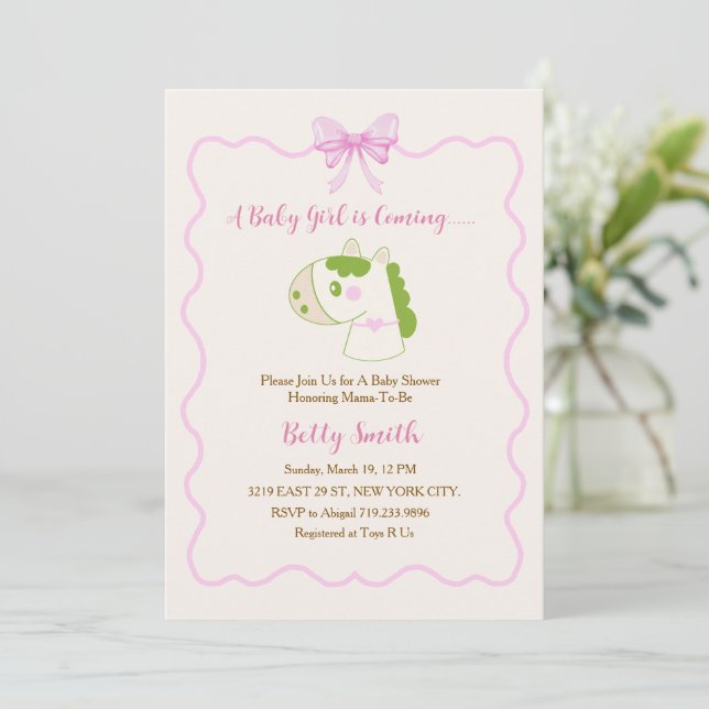 Invitación Tema de caballo lindo para baby shower personaliza (Anverso de pie)