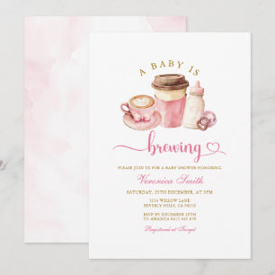 Invitación Tema de café rosa moderno para baby shower Latte