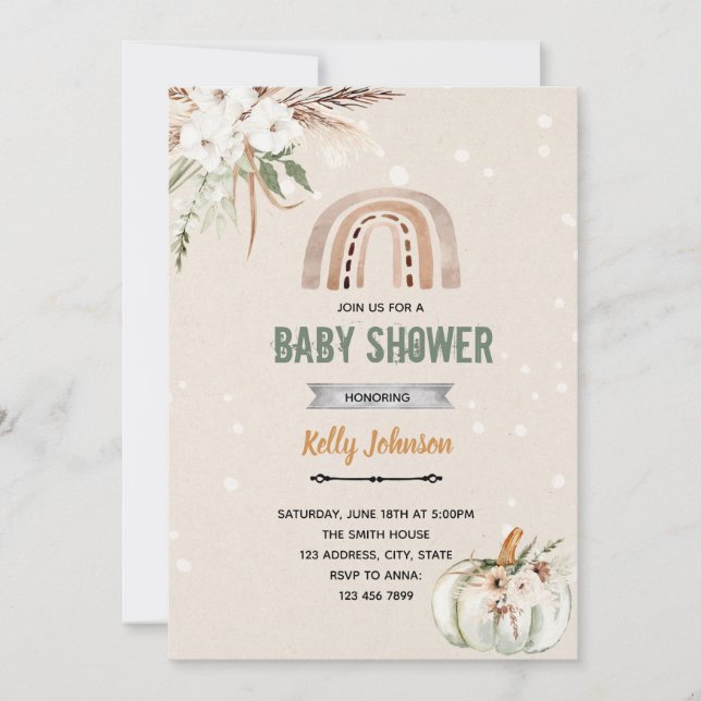 Invitación Tema de calabaza del arco iris boho (Anverso)