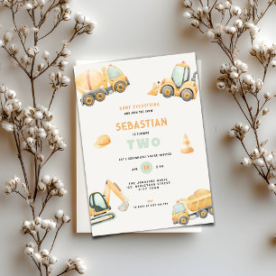 Invitación Tema de camión de volteo de construcción para 2do