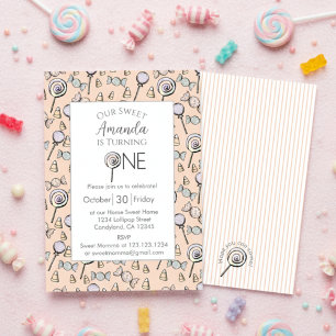 Invitación Tema de Caramelo Cumpleaños 1 año Sweet Little One