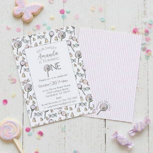 Invitación Tema de Caramelo Cumpleaños 1 año Sweet Little One