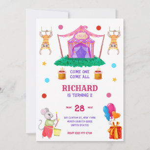 Invitación Tema de Carnaval de Circo Fiesta de Cumpleaños Col