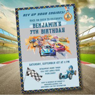 Invitación *Tema de carreras de autos para niños cumpleaños 7