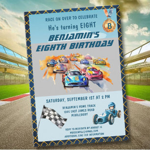 Invitación *Tema de carreras de autos para niños cumpleaños 8