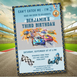 Invitación Tema de carreras de autos para niños de 3 años