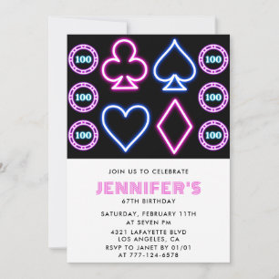 Invitación tema de Casino Rosa Apuestas Poker cumpleaños 67