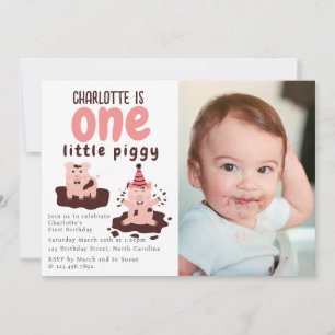 Invitación Tema de cerdo Little Piggy Primera Cumpleaños Foto