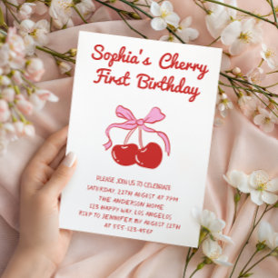 Invitación Tema de Cereza Dulce para Cumpleaños de 1 año
