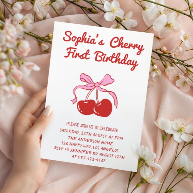 Invitación Tema de Cereza Dulce para Cumpleaños de 1 año (Subido por el creador)