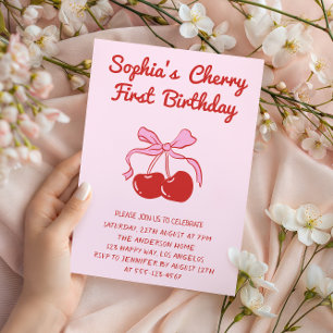 Invitación Tema de Cereza Dulce para Cumpleaños de 1 año