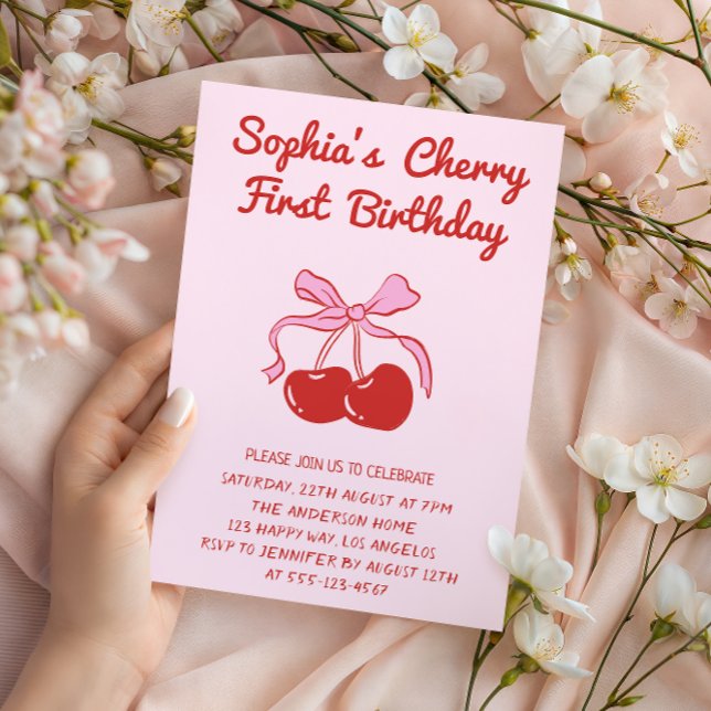 Invitación Tema de Cereza Dulce para Cumpleaños de 1 año (Subido por el creador)