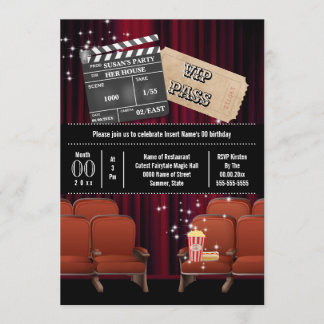 Invitación Tema de cine dentro de la boleta de cine fiesta de