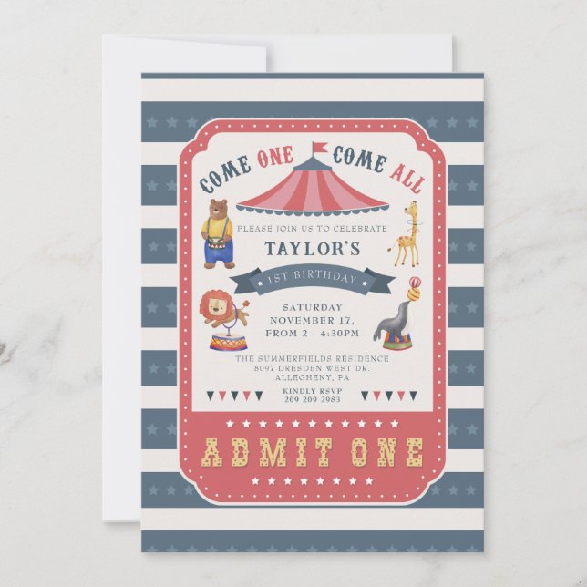 Invitación Tema de circo de carnaval para fiesta de cumpleaño (Anverso)