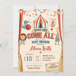 Invitación Tema de Circo Ven y Únete a Todos Baby Shower
