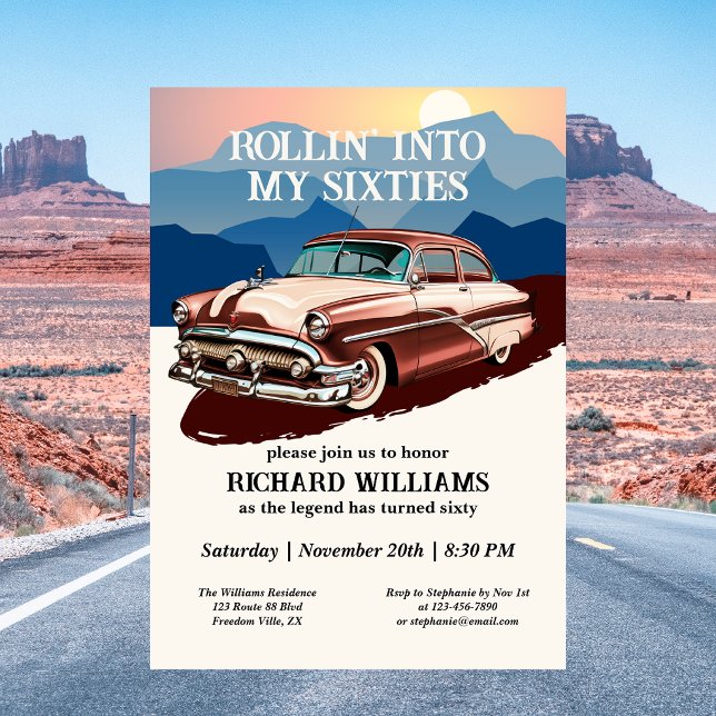 Invitación Tema de Coche Clásico Retro para Cumpleaños 60 (Subido por el creador)