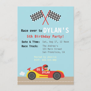 Invitación Tema de coche de carreras, fiesta de cumpleaños pa