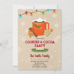 Invitación tema de cocoa y galletas rosadas de Navidad