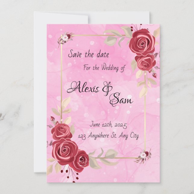 Invitación Tema de color granate con rosa (Anverso)