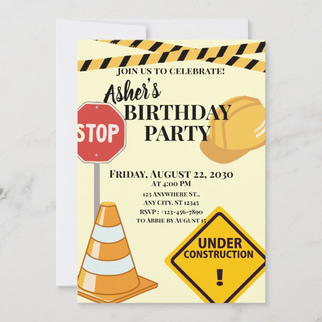 Invitación Tema de Construcción (Anverso)