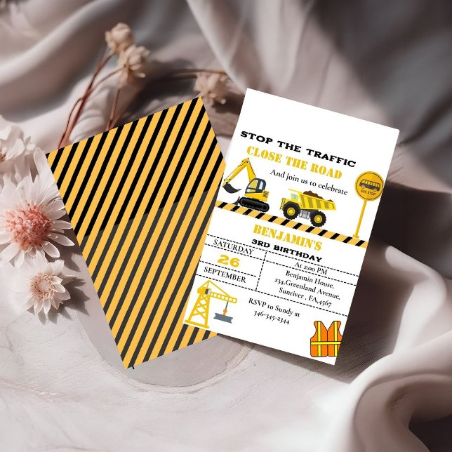 Invitación Tema de construcción de camiones volcados (Subido por el creador)