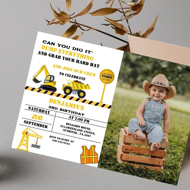 Invitación Tema de construcción de camiones volcados (Subido por el creador)