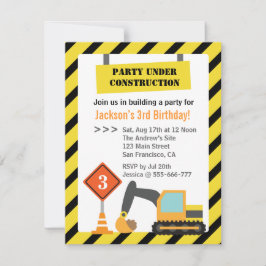 Invitación Tema de construcción de excavadoras para fiesta de