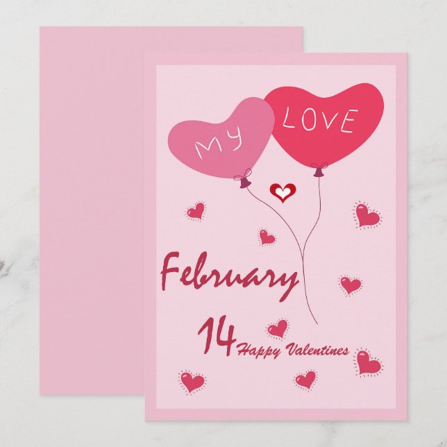 Invitación Tema De Corazones Cuidados Rosa Y Rojo (Anverso / Reverso)