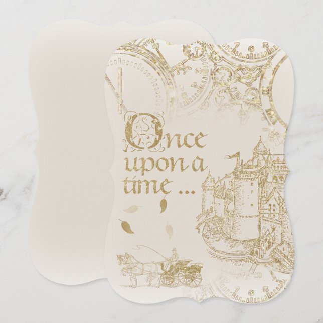 Invitación Tema de Cuento de Hadas Castillo Carruaje Dorado D (Anverso / Reverso)