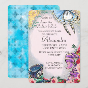 Invitación Tema de cuento de hadas colorido de Alicia en el P