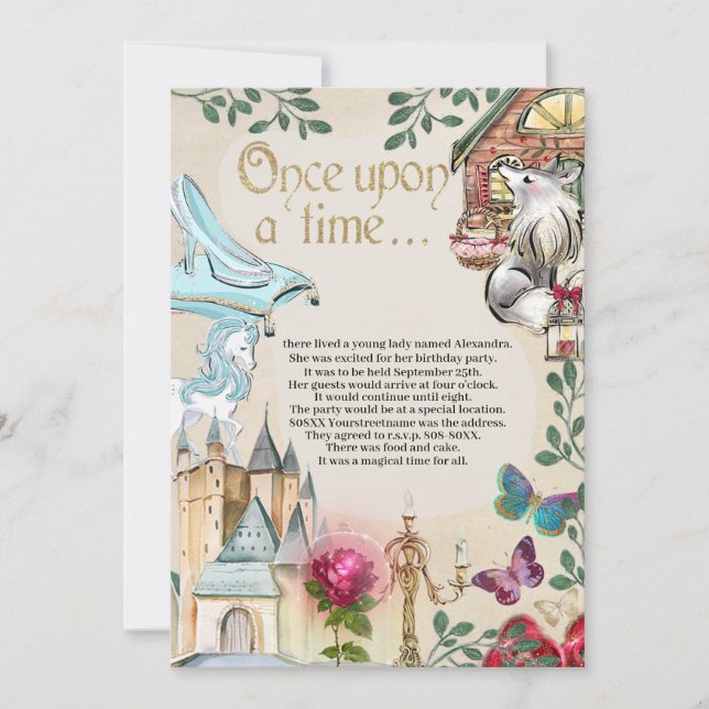 Invitación Tema de Cuento de Hadas Érase una Vez (Anverso)