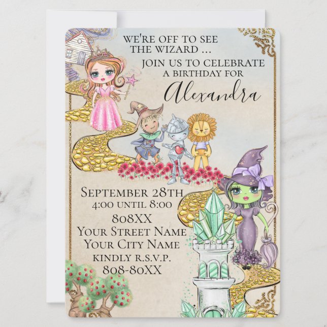 Invitación Tema de cuento de hadas ilustrado del mago de Oz  (Anverso)