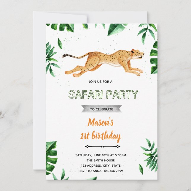 Invitación Tema de cumpleaños de Cheetah (Anverso)