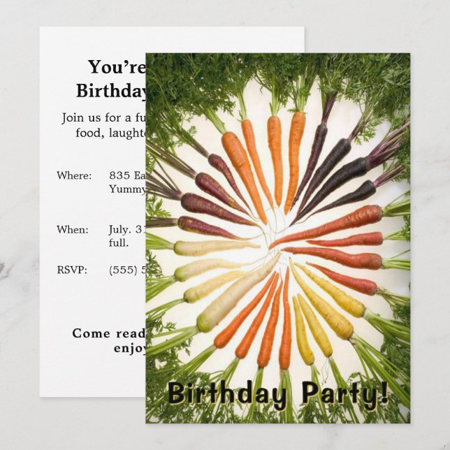 Invitación Tema de Cumpleaños de Comida de Zanahoria de Arcoí (Anverso / Reverso)