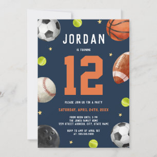 Invitación Tema de Cumpleaños de Deportes para Chicos Moderno