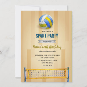 Invitación tema de cumpleaños de fiesta de voleibol