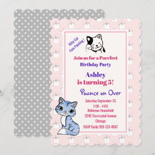 Invitación Tema de Cumpleaños de Gatito Rosa