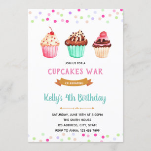 Invitación Tema de cumpleaños de guerra de Cupcakes