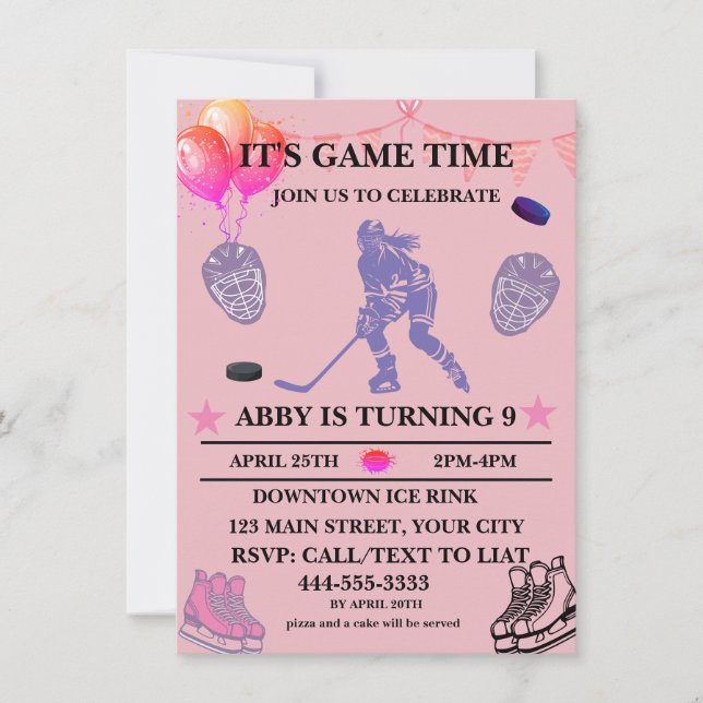 Invitación Tema de cumpleaños de hockey sobre hielo personali (Anverso)