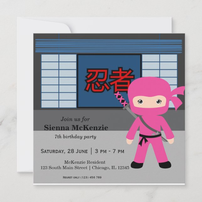 Invitación Tema de cumpleaños de Little ninja (Anverso)