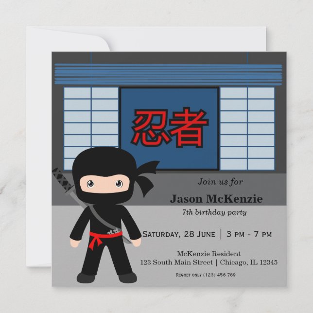 Invitación Tema de cumpleaños de Little ninja (Anverso)
