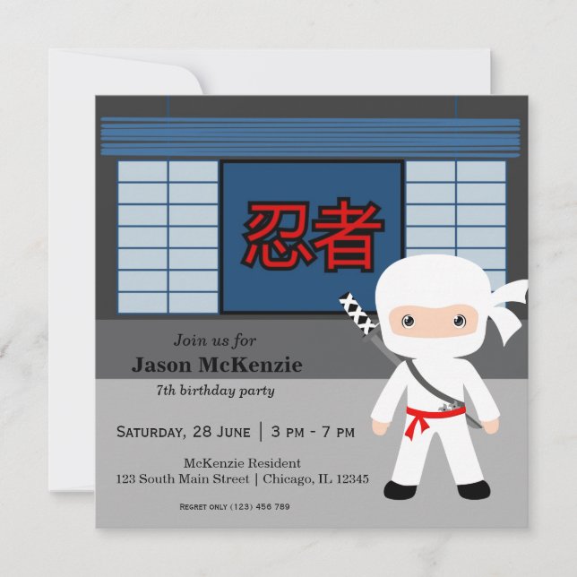 Invitación Tema de cumpleaños de Little ninja (Anverso)