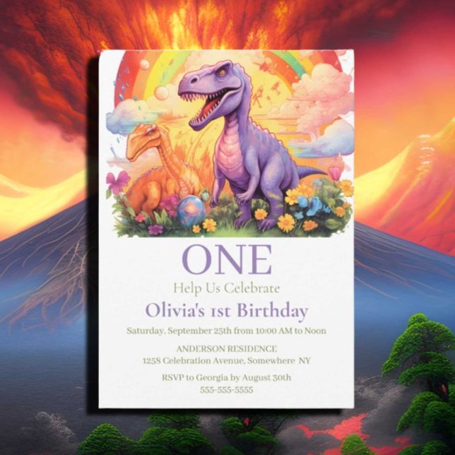 Invitación Tema de cumpleaños de los dinosaurios arcoiris (If you have any questions or need assistance with anything, feel free to reach out. We're thrilled t)