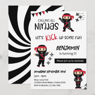 Invitación Tema de cumpleaños de Ninja Artes Marciales Guerre