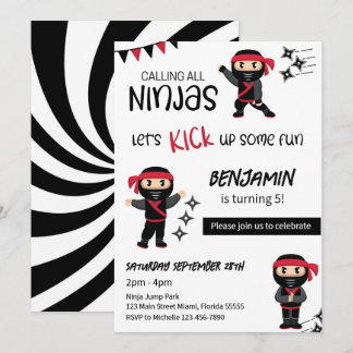 Invitación Tema de cumpleaños de Ninja Artes Marciales Guerre