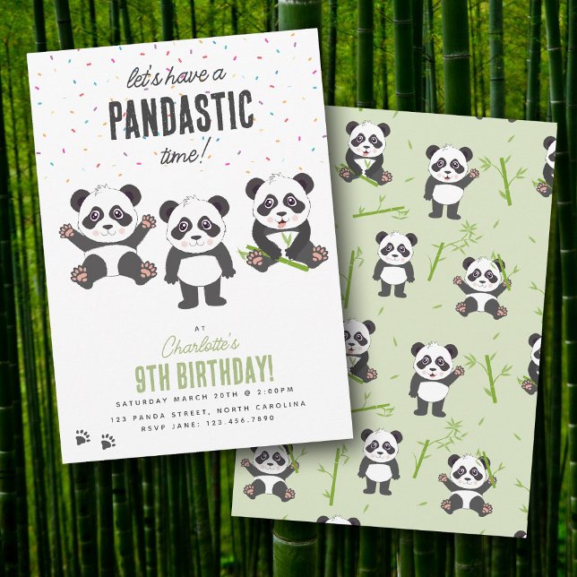 Invitación Tema de Cumpleaños de Osito Panda Kawaii para Niño (Cute Panda Bear Theme Kawaii Kids Birthday Party Invitation)