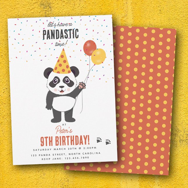Invitación Tema de Cumpleaños de Osito Panda Kawaii para Niño (Cute Panda Bear Theme Kawaii Kids Birthday Party Invitation)