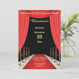 Invitación Tema de Cumpleaños de Película con Alfombra Roja