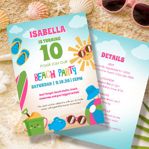 Invitación Tema de Cumpleaños de Playa Colorido y Lindo