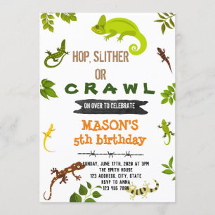 Invitación tema de cumpleaños de reptil lagarto